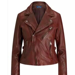 🆕 Ralph Lauren motto biker Brown Suede Women's Jacket